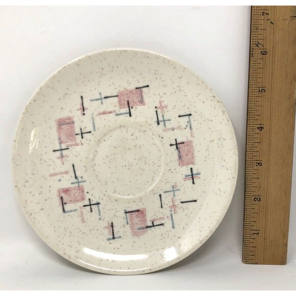 Metlox Vernon Ware Tickled Pink 6" Saucer Plates 50s Dinnerware MCM Set of 4 - Picture 10 of 12